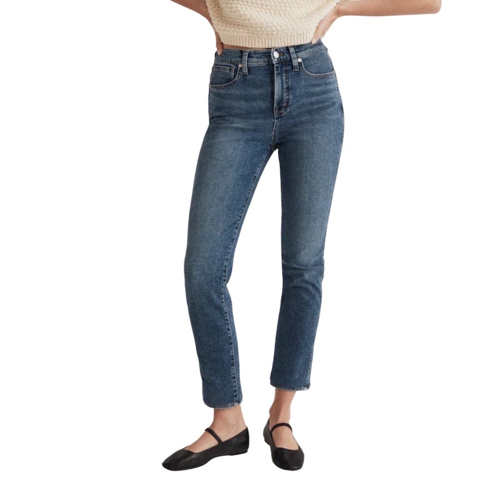 MADEWELL Medium Wash‎ Stovepipe Ankle Cropped Jeans With Raw Hem Size 26 | EUC